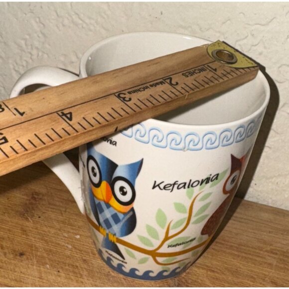 Colorful Owl Design Porcelain Mug Featuring Kefalonia Greece - Picture 5 of 5